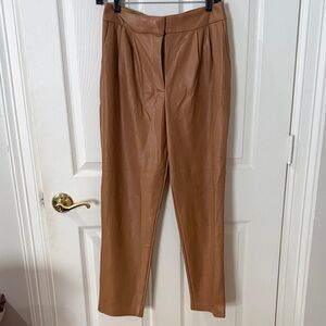 Express Tan faux leather Trousers pleated ankle size 6r with pockets